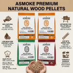 asmoke 4 piece premium wood pellet variety pack apple, cherry & 2xoak (4 x 2.27kg bags) AsmoKe natural wood pellets product range display