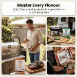 asmoke 4 piece premium wood pellet variety pack apple, cherry & 2xoak (4 x 2.27kg bags) Man using pellet grill with flavoured wood pellets