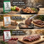 Wood pellet flavours with smoked meats display