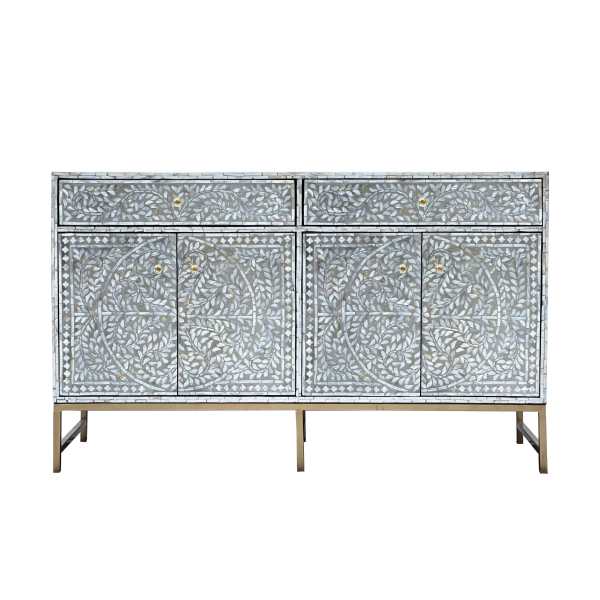 Ornate floral inlay sideboard on brass legs