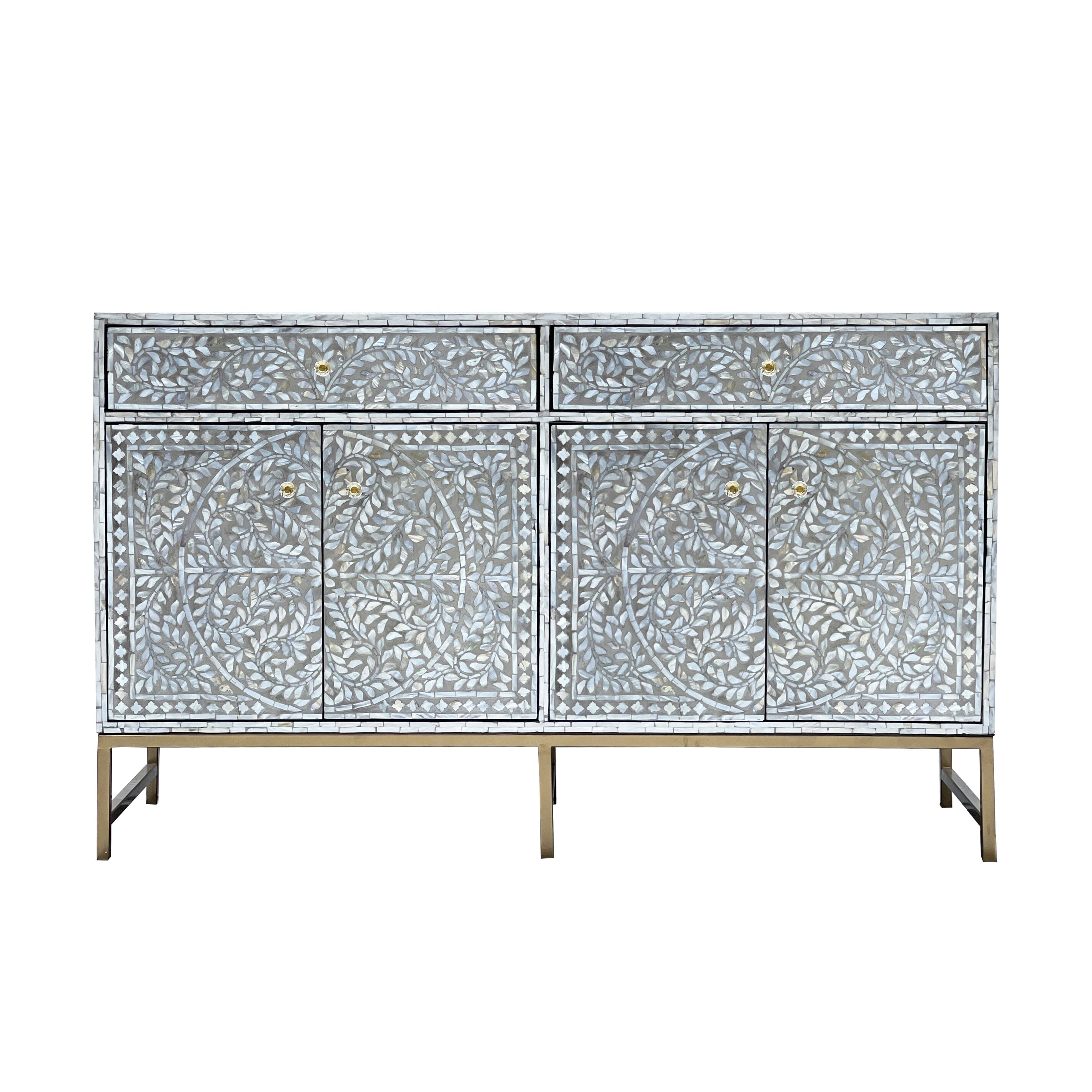 Ornate floral inlay sideboard on brass legs