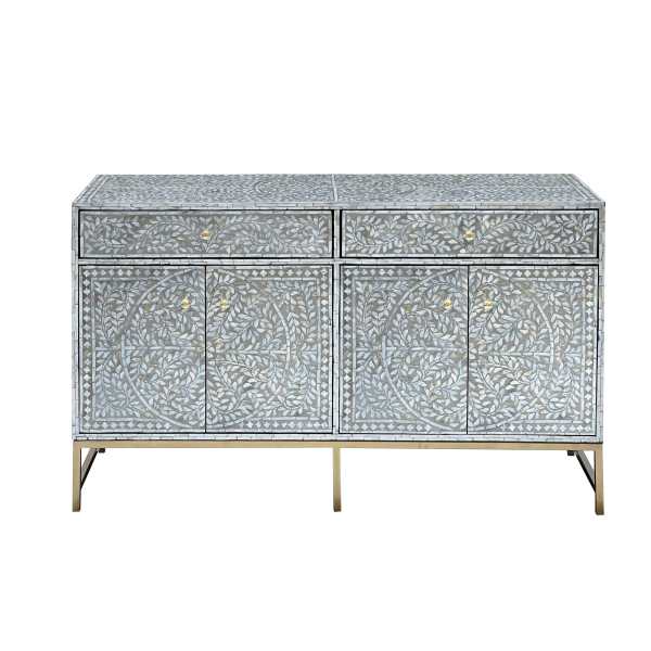 Inlaid floral sideboard with gold metal legs