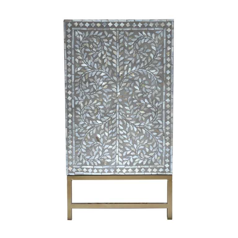 mother of pearl hand made swish sideboard Mother-of-pearl floral inlay cabinet on brass stand
