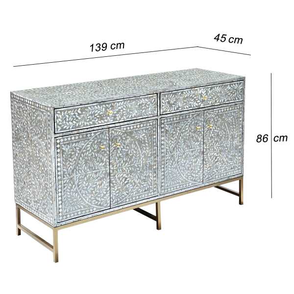 Floral inlay sideboard with gold legs and knobs