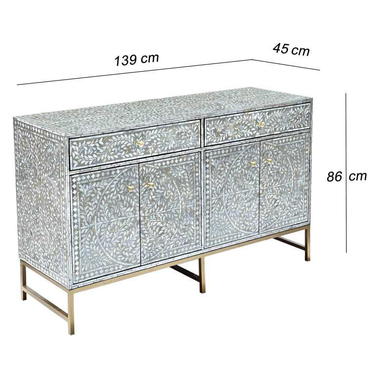 mother of pearl hand made swish sideboard Floral inlay sideboard with gold legs and knobs
