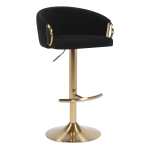 Black velvet bar stool with gold base