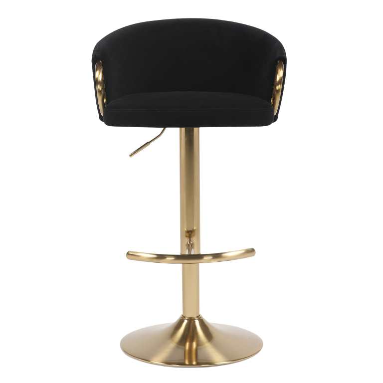 Black velvet bar stool with brass base