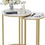 Gold nesting side tables with marble tops