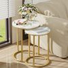 Nested marble-look side tables with gold frames