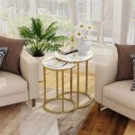 2pcs gold marble nesting side end tables round small stacking drink coffee table Modern nested marble side tables between armchairs