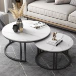 stylish round nesting coffee tables with metal frame Modern nested marble coffee tables in living room
