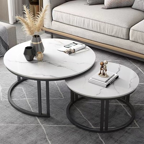Modern nested marble coffee tables in living room