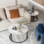 stylish round nesting coffee tables with metal frame Modern living room with marble coffee table