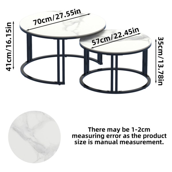 Round nesting coffee tables with marble tops