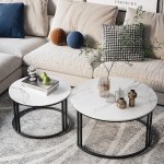 stylish round nesting coffee tables with metal frame Modern living room with marble coffee tables