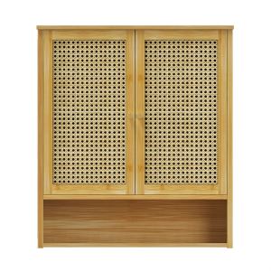 Wooden cabinet with woven rattan double doors