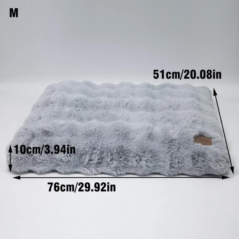 comfortable pet bed with removable cover and anti skid base(medium) Grey fluffy pet bed with dimensions labelled