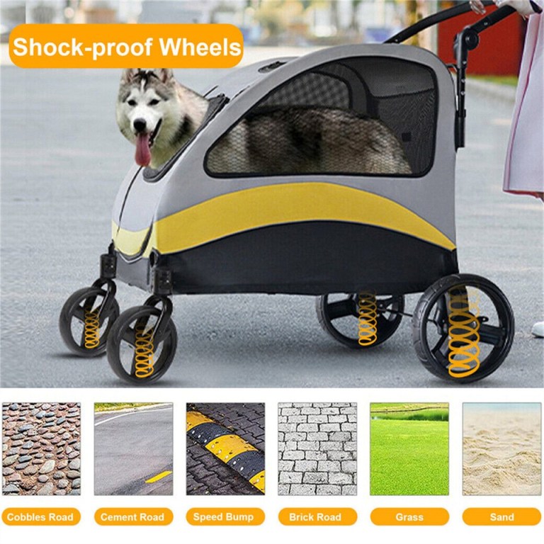 large dog stroller foldable pet pushchair with doors Husky in shock-proof wheeled pet stroller
