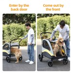 large dog stroller foldable pet pushchair with doors Man guiding golden retriever into pet stroller
