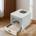 stainless steel enclosed cat litter box top exit pet toilet box w/ litter scoop Modern enclosed cat litter box with pull-out tray