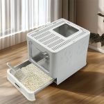stainless steel enclosed cat litter box top exit pet toilet box w/ litter scoop Modern enclosed cat litter box with pull-out tray