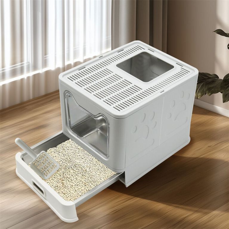 stainless steel enclosed cat litter box top exit pet toilet box w/ litter scoop Modern enclosed cat litter box with pull-out tray