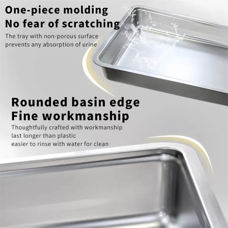 stainless steel enclosed cat litter box top exit pet toilet box w/ litter scoop Stainless steel pet litter tray with rounded edges