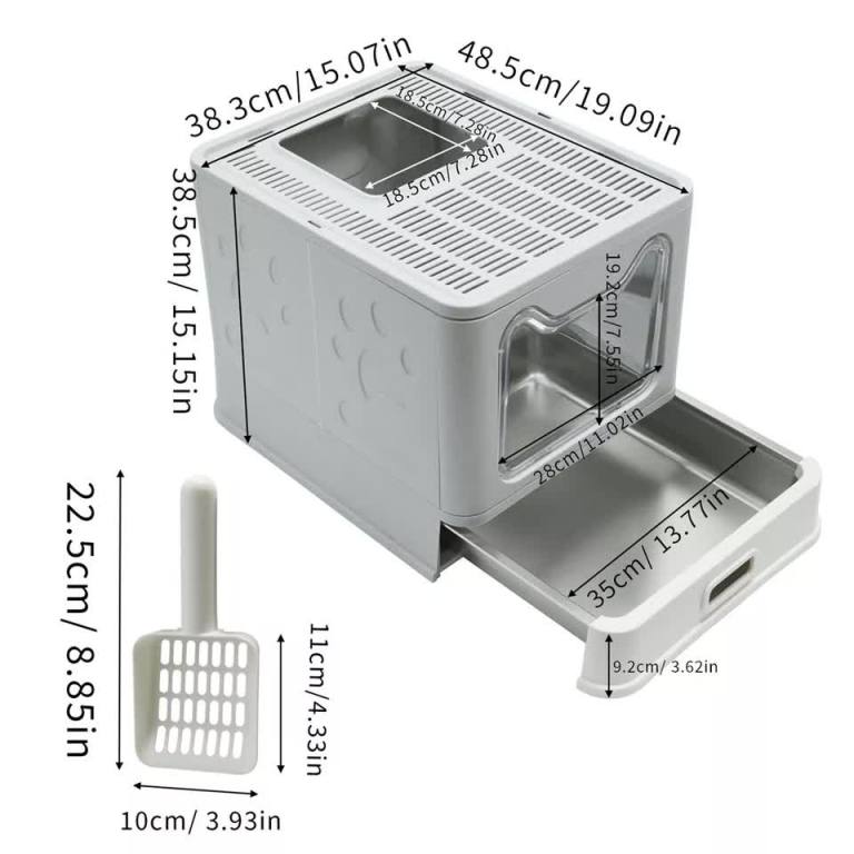 stainless steel enclosed cat litter box top exit pet toilet box w/ litter scoop Enclosed cat litter box with dimensions and scoop
