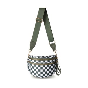 Green and white checkered crossbody bag with strap