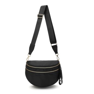 Black crossbody bag with wide adjustable strap