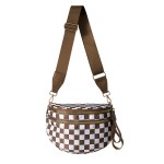 Brown and white checkerboard crossbody bag