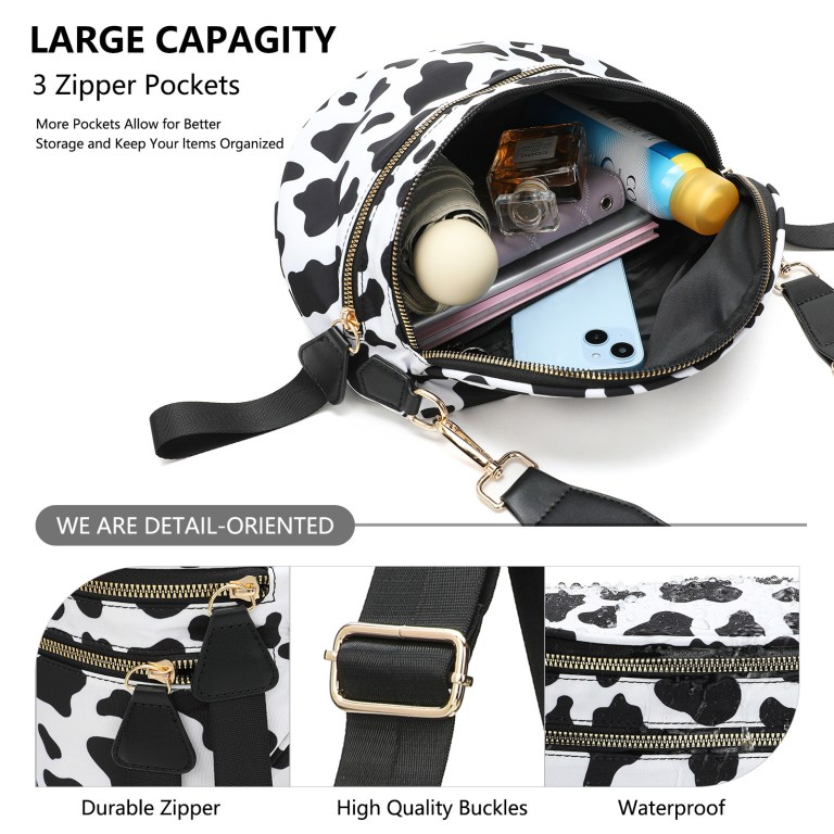 Cow print crossbody bag with large capacity