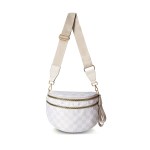Cream checkered crossbody bag with wide adjustable strap