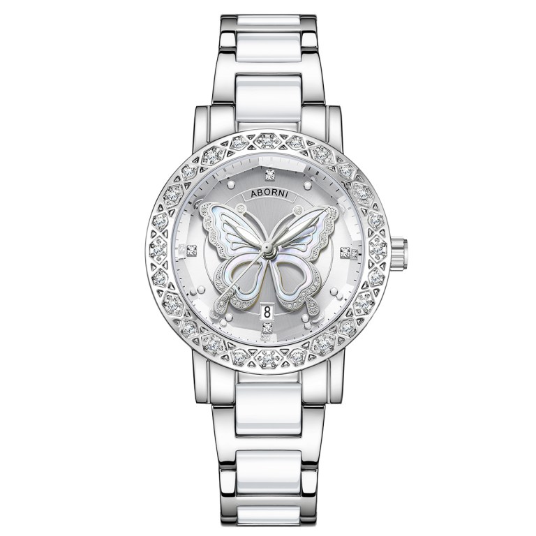 v888 elosung26277 202504211146 00.jpg Silver butterfly dial watch with crystal bezel