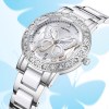 women's butterfly quartz watch with ceramic steel strap and luminous hands (silver shell white surface steel belt) Silver butterfly watch with crystal-studded bezel