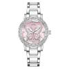 Silver butterfly watch with pink dial and crystals