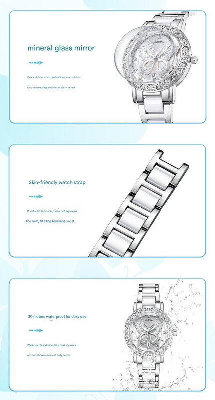 Silver women’s wristwatch with butterfly dial design