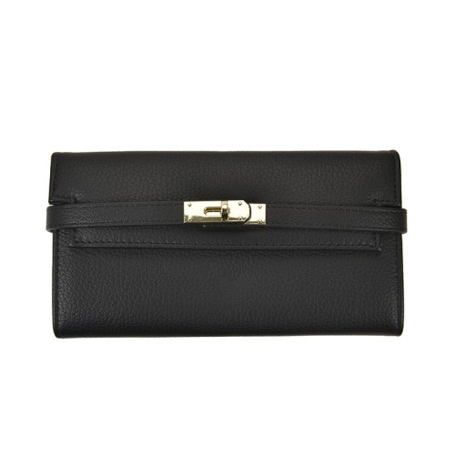 Black leather wallet with gold clasp