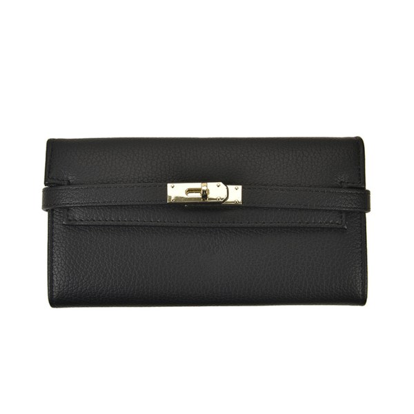 Black leather wallet with gold clasp