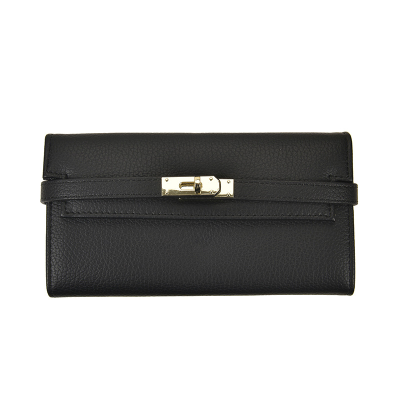 Black leather wallet with gold clasp