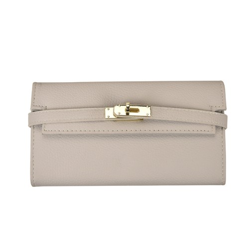 Beige leather clutch wallet with gold clasp