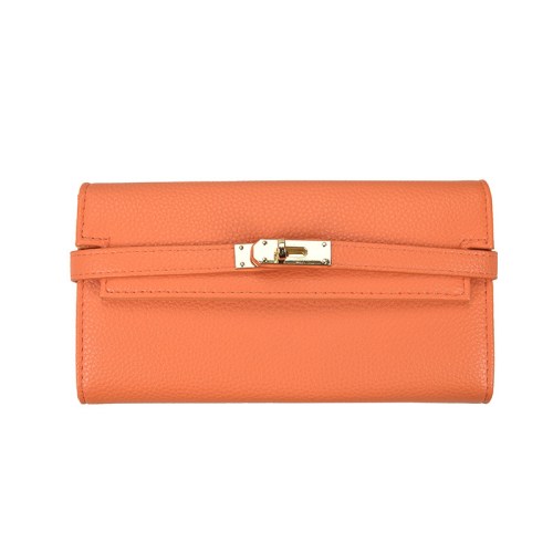 Orange leather clutch wallet with gold clasp