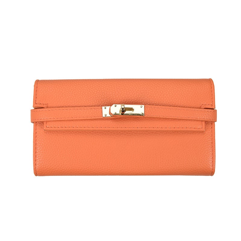 Orange leather clutch wallet with gold clasp