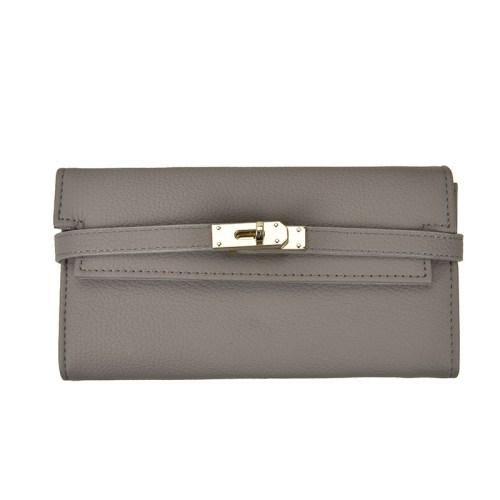 Grey leather wallet with gold clasp