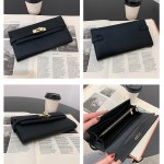 pink elegant women's turn lock long wallet black pu leather clutch purse with card slots & zipper pocket Black leather wallet on open book with coffee