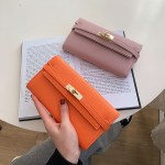 pink elegant women's turn lock long wallet black pu leather clutch purse with card slots & zipper pocket Orange and pink leather wallets on book