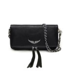 Black leather crossbody bag with silver chain strap