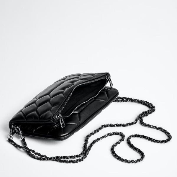 Black quilted leather handbag with chain strap