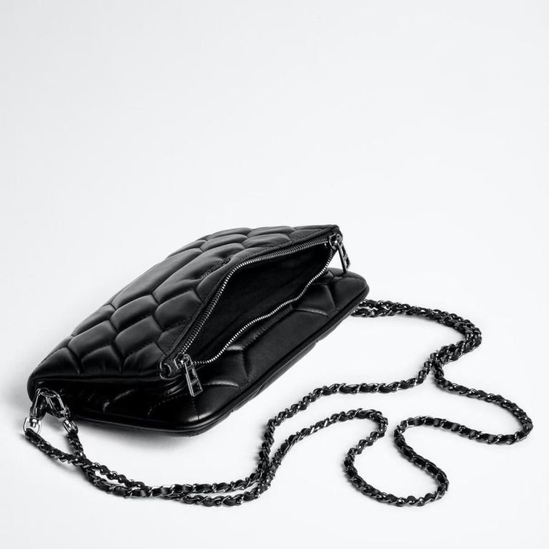 chic quilted leather crossbody bag with chain strap & tassel detail(black without tassels) Black quilted leather handbag with chain strap