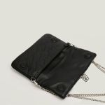 chic quilted leather crossbody bag with chain strap & tassel detail(black without tassels) Black leather clutch with silver chain strap